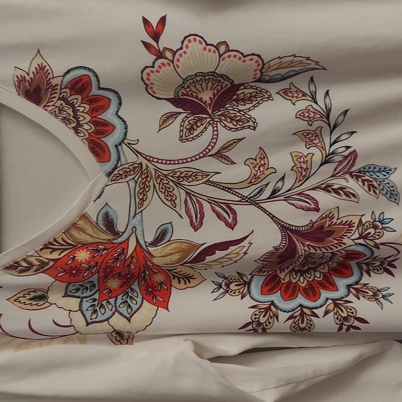 CHICOS Floral Everyday V Neck 3/4 Sleeve Pima Cotton White Tee sz L - Picture 6 of 12